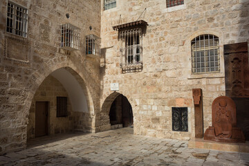 Fototapeta na wymiar Courtyard of St Jacques Convent in the Armenian Quarter of the Old City of Jerusalem