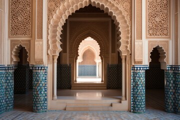Arabic architecture, Moroccan doors, Traditional moroccan house entry in brown colors. - obrazy, fototapety, plakaty