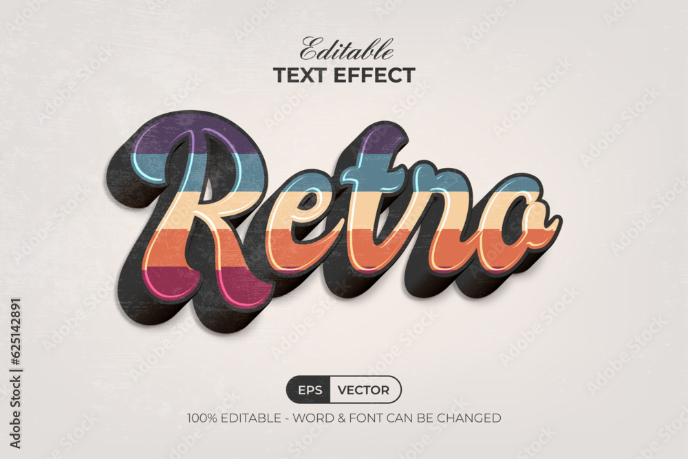 Poster retro text effect colorful style. editable text effect.