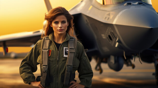 Pilot in front of stealth fighter plane