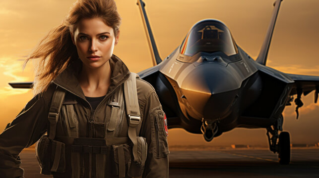 Pilot in front of stealth fighter plane