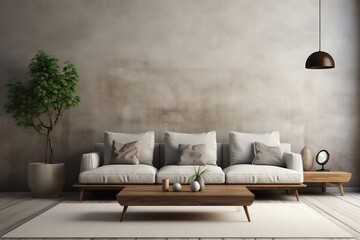 Minimalist Modern Living Room Interior Background. Generative AI