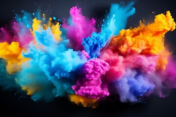 Vibrant Burst of Rainbow Holi Powder. Generative AI