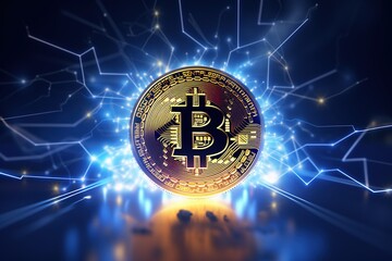 Bitcoin cryptocurrency coin on dark background. Cryptocurrency concept.Generative Ai