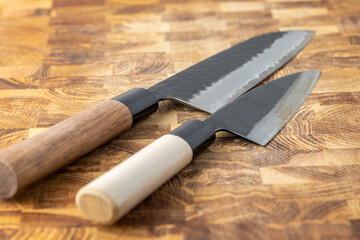 Japanese premium knives released.Damascus steel pattern.Background with a pattern of Damascus steel.