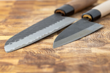 Japanese premium knives released.Damascus steel pattern.Background with a pattern of Damascus steel.