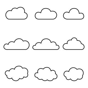 Line cloud shape icon set. Cute weather elements collection. Vector illustration isolated on white background.