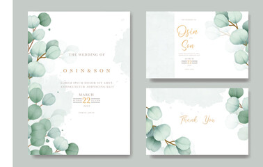 watercolor eucalyptus wedding invitation card set 