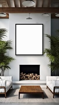 Video mockup of wooden frame on white background. Vertical video