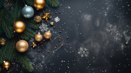 Obraz na płótnie Canvas Christmas ornaments with gift boxes , fir and copy space