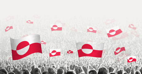 Abstract crowd with flag of Greenland. Peoples protest, revolution, strike and demonstration with flag of Greenland.