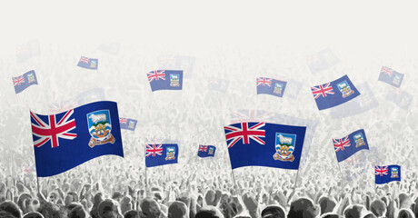 Abstract crowd with flag of Falkland Islands. Peoples protest, revolution, strike and demonstration with flag of Falkland Islands.