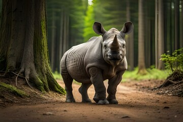 rhino in the  forest .generated Ai technology