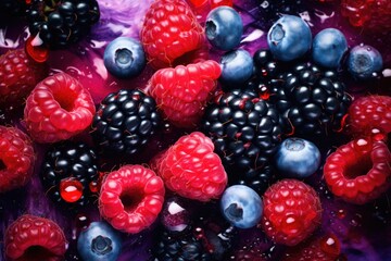 Different berry fruits background. Tasty summer mix. Generative AI