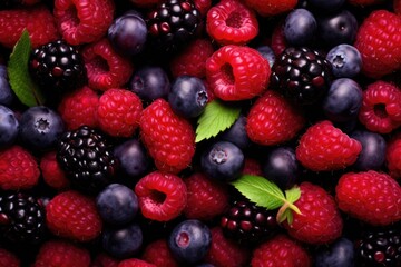 Different berry fruits background. Tasty summer mix. Generative AI