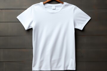 White Women's T-Shirt Mockup on a Hanger. Generative AI