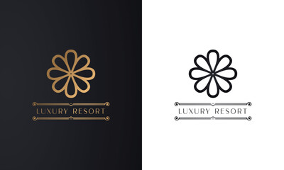 Round Leaf logo vector art luxury golden, Hotel logo, Luxury resort, black background