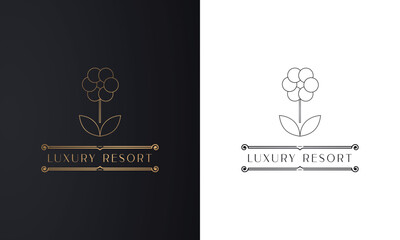 Round Leaf logo vector art luxury golden, Hotel logo, Luxury resort, black background