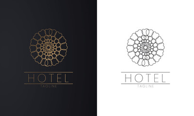 Round Leaf logo vector art luxury golden, Hotel logo, Luxury resort, black background