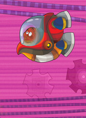 Cartoon funny colorful scene of cosmos galactic alien ufo space craft ship isolated illustration for children