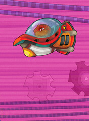 Fototapeta premium Cartoon funny colorful scene of cosmos galactic alien ufo space craft ship isolated illustration for children