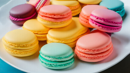 Fototapeta na wymiar Colorful french macarons on plate