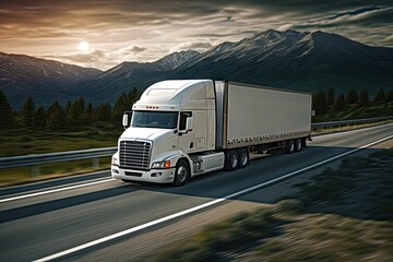 Freight and logistics. Semi-truck on highway transportation and business Concept