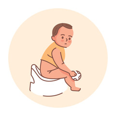 Child on the potty black line icon. Toddler development.