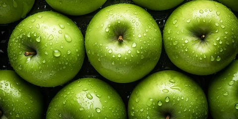 Keuken spatwand met foto Fresh green Granny Smith apples fruit background image. Generative AI graphic © JoelMasson
