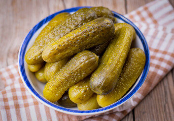 Plate of gherkins, pickled cucumbers