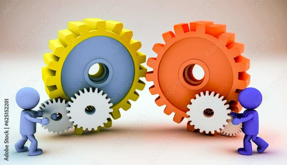 Poster couple of gears sitting next to each other on top of table. generative ai.