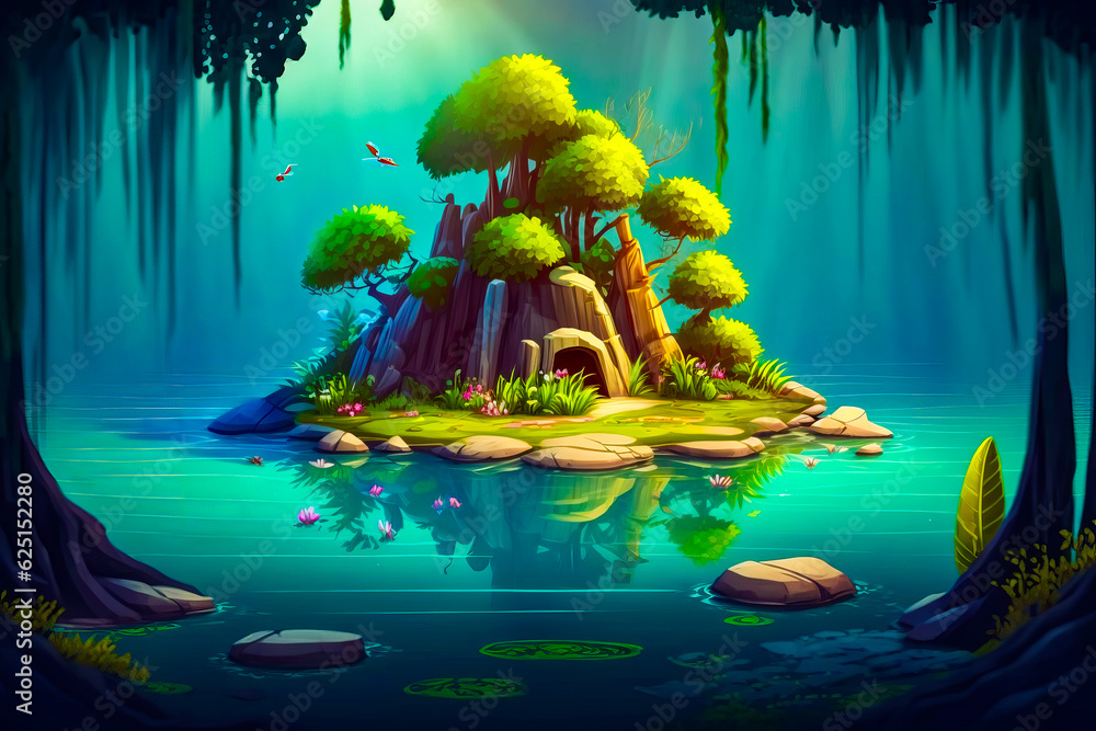 Aufkleber small island in the middle of the ocean with tree on it. generative ai.