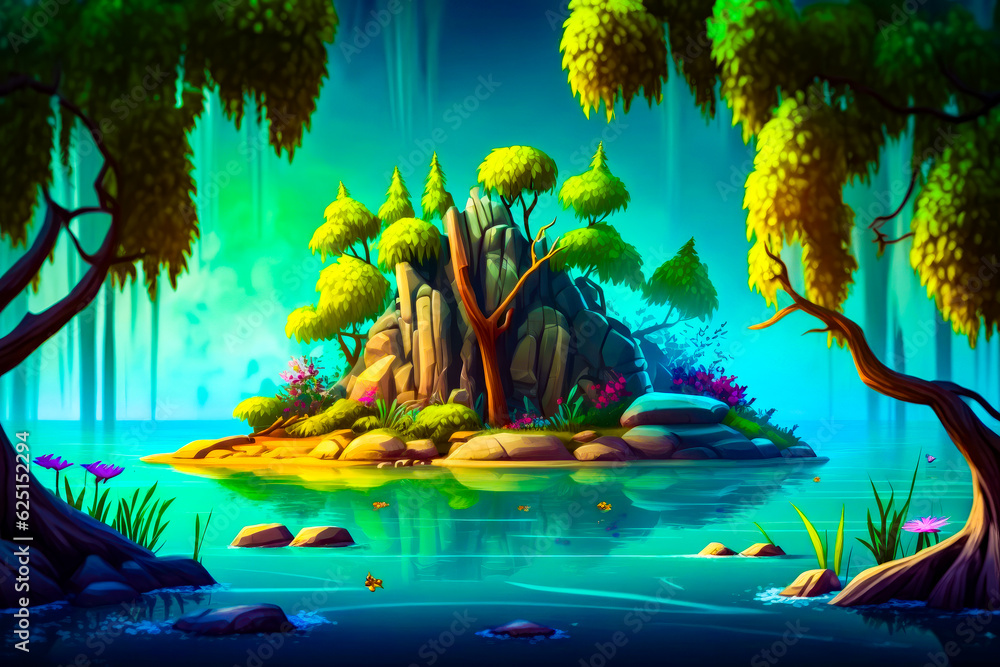 Aufkleber small island in the middle of the ocean with trees and plants on it. generative ai.