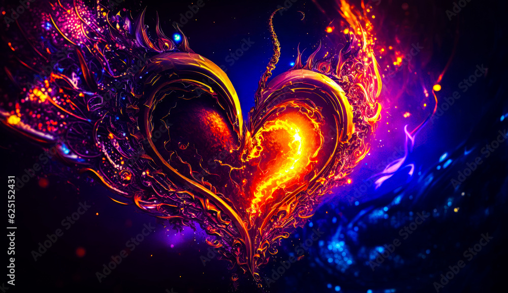 Aufkleber heart shaped object in the middle of blue and purple background with lightening effect. generative a