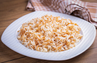 Traditional delicious Turkish food; Turkish style rice pilaf (Turkish name; Tel sehriyeli pirinc pilavi)