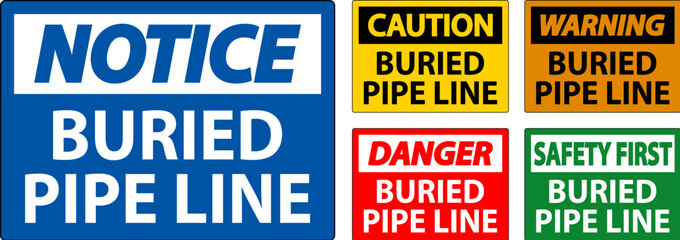 Caution Sign Buried Pipe Line On White Background