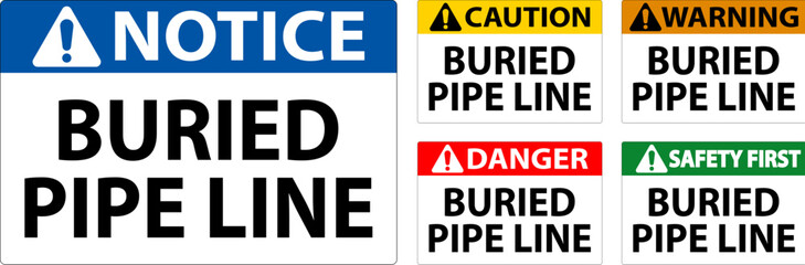 Caution Sign Buried Pipe Line On White Background
