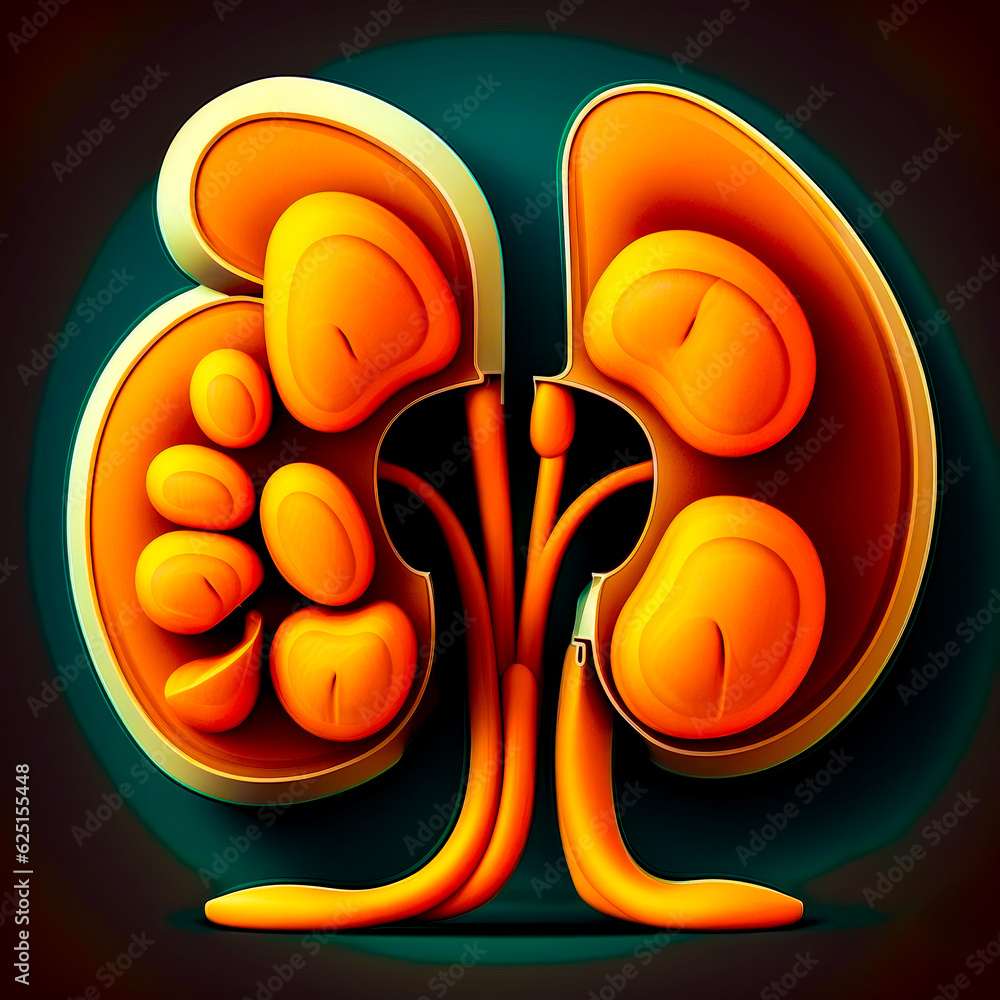 Poster digital art work of orange letter with tree inside of it. generative ai.