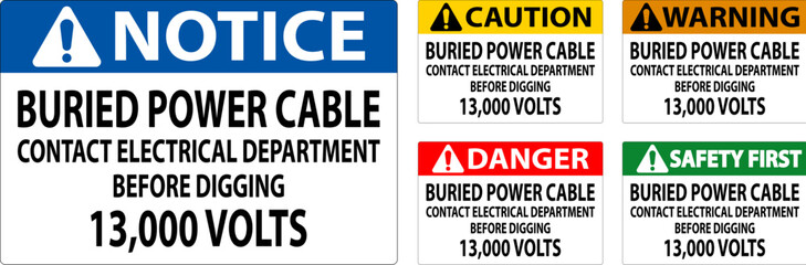 Danger Sign Buried Power Cable Contact Electrical Department Before Digging 13,000 Volts