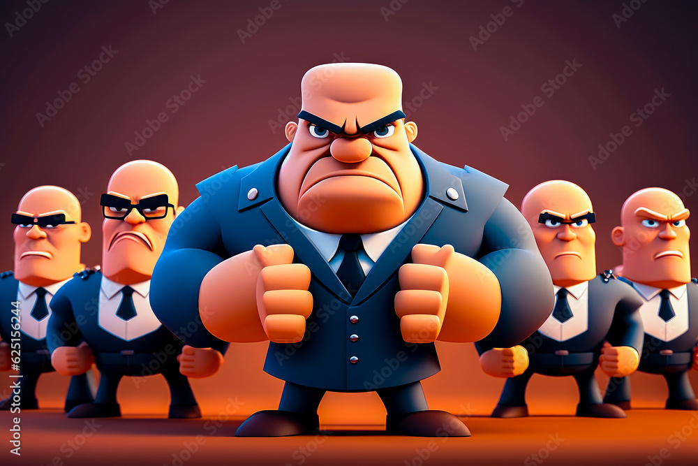 Aufkleber group of cartoon characters standing in front of each other with fists in their hands. generative ai