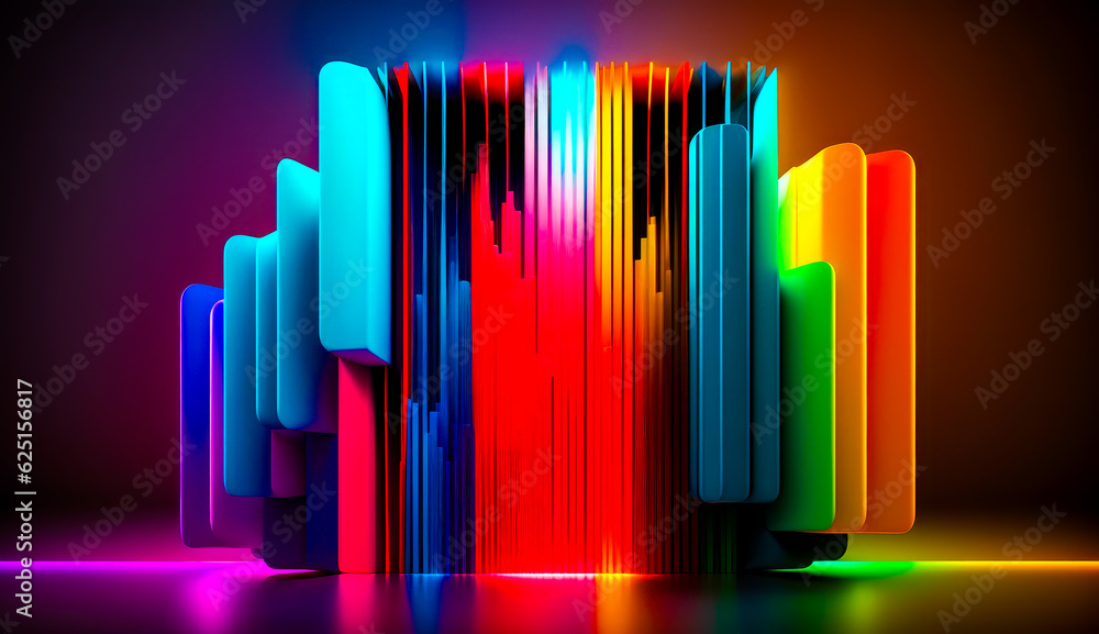Poster multicolored image of building in the middle of room. generative ai.