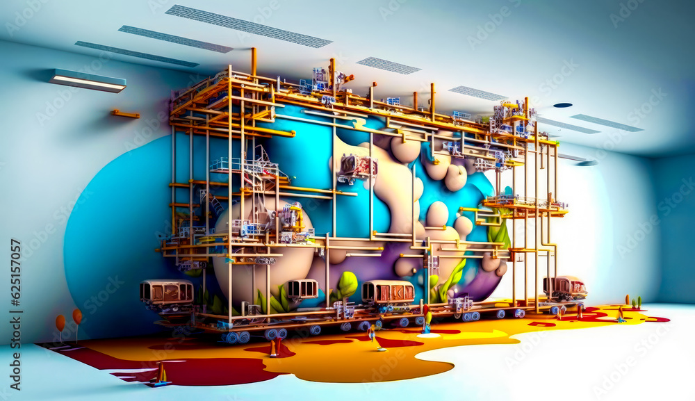 Aufkleber drawing of building with pipes and pipes on the side of it. generative ai.