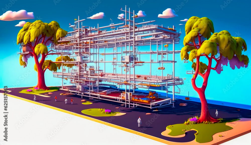 Aufkleber drawing of building with lot of scaffolding on it. generative ai.