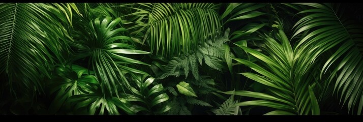 Green leaves, Group background of dark green tropical leaves ( monstera, palm, coconut leaf, fern, palm leaf,bananaleaf) Panorama background. concept of nature. Generative Ai.