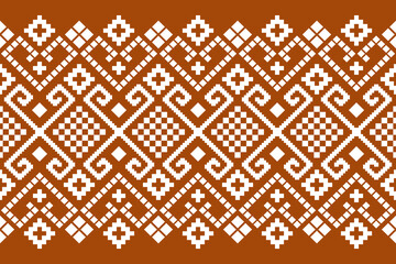 Orange vintages cross stitch traditional ethnic pattern paisley flower Ikat background abstract Aztec African Indonesian Indian seamless pattern for fabric print cloth dress carpet curtains and sarong