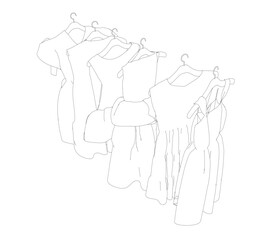 Girls' Long Peasant Dress contour, vector flat sketch fashion template. Technical Fashion Illustration. Empire Waist Dress.