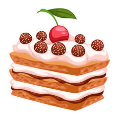 Layered pie with mousse and cherry with chocolate