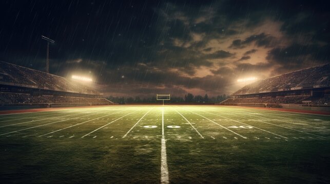 Football field. Dramatic sky