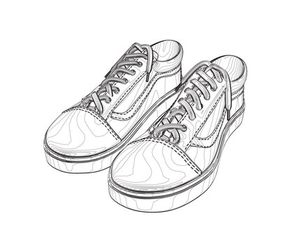 Outline sneakers on white background. Run Concept. Vector illustration. Sneakers for summer. Vector stock illustration. Sport wear for men and women