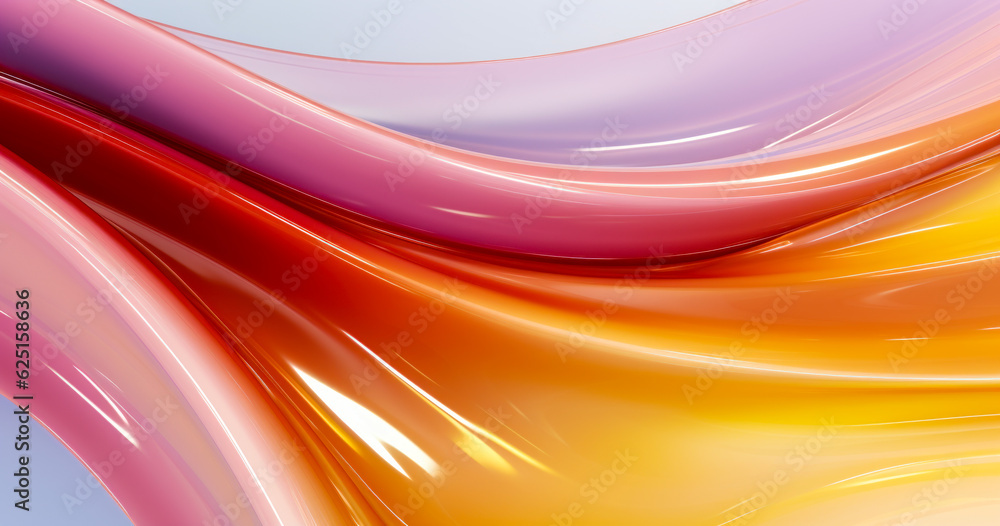 Poster abstract 3d render, glossy, reflective metallic, organic curve wave in motion. gradient design eleme